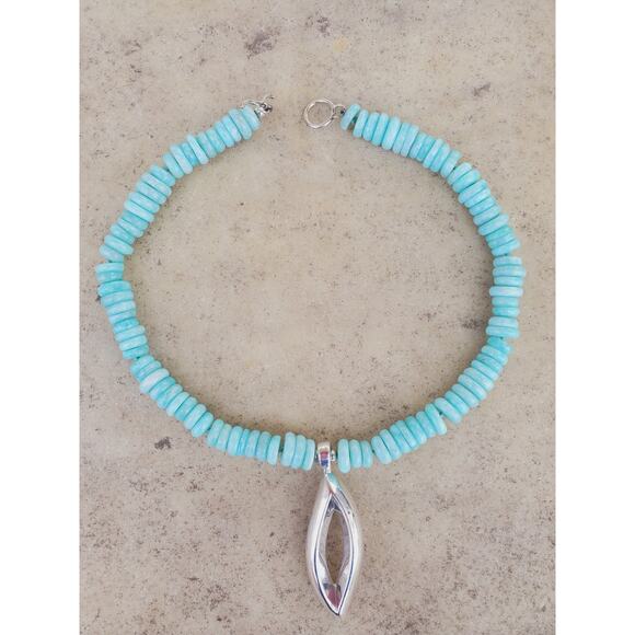 Simon Sebbag Designs Amazonite Beaded Pendant Necklace 925 Sterling Silver – 18" - Picture 2 of 9